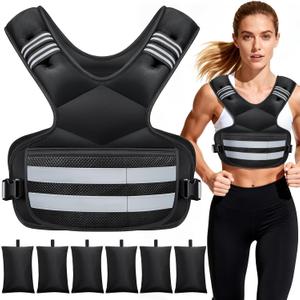Weighted Vest for Women and Men, Adjustable 20-32lb Rucking Vest with Large Pocket and Reflective Stripe for Cardio and Strength Training