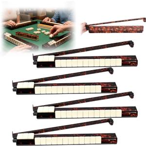 Mahjong Racks with Pushers Set of 4, Durable Mahjong Tile Racks with Integrated Push Arms Holds Tiles,Portable Mahjong Rack Tile Holder Accessory for Travel and Family Activities (Black & Red)