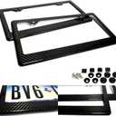 2 Pack Black 100% Real Carbon Fiber US Car License Plate Frame Tag Holder Surround Cover with Screw Caps