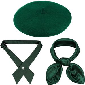 3Pcs Halloween Scout Costume Set Include Blackish Green Beret Scarf and Bowtie for Women Party Dress Up