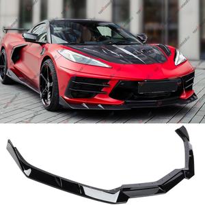 2020-2025 Compatible with Chevy Corvette C8 Z51 Stingray, Front Lip Splitter, 3-Piece Design, Metallic Gloss Black ABS WheelX