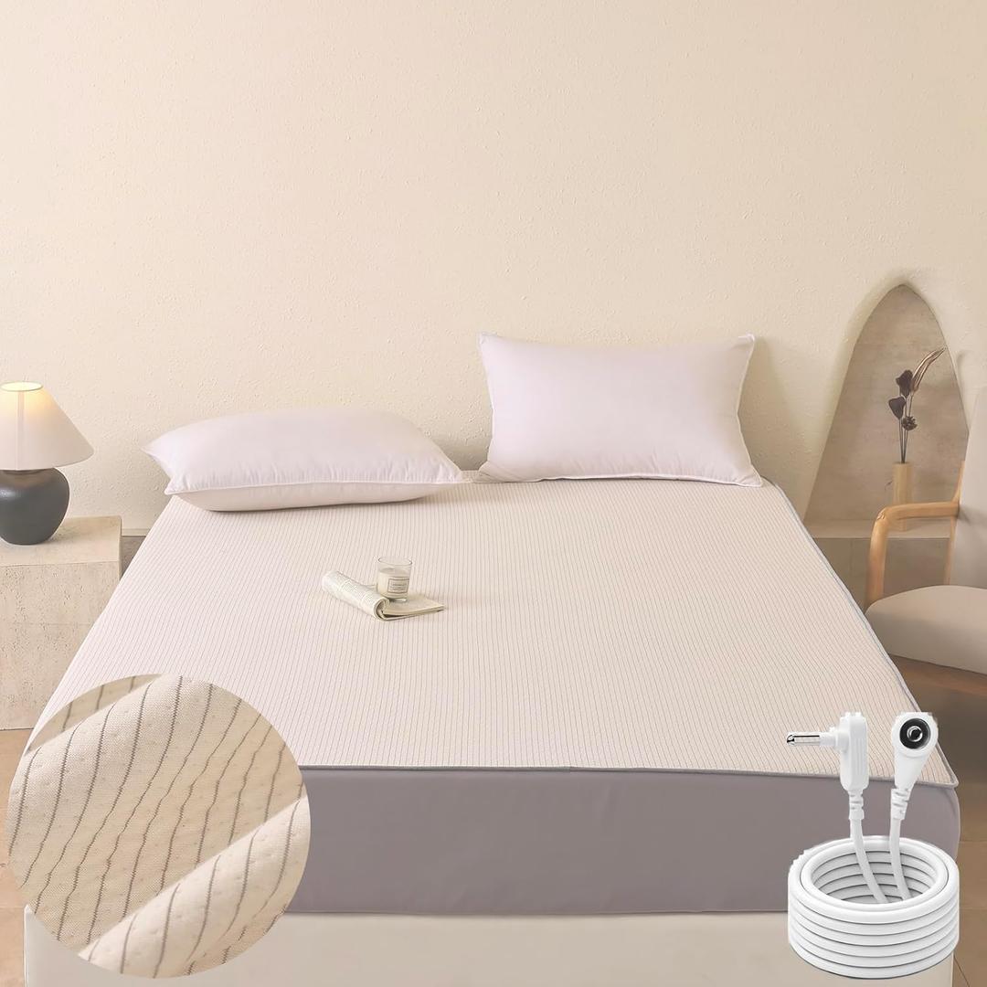 Grounding Sheets,Quilted Sheets,20% Pure Silver Infuse Fiber+Organic Cotton,Deep Pocket Grounded Bed Fitted Sheets,40S Anti-Pilling Combed Cotton. (Twin)