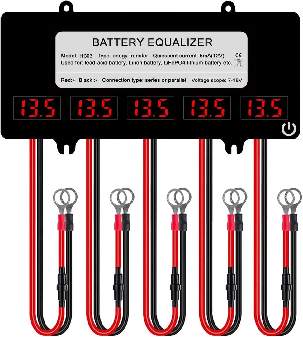 HC03 Battery Equalizer 5PCS Batteries DC Inverter 10A Current Active Voltage Balancer Li li-ion Lead Acid Battery 60V Connect LED Display (5 X 12V)
