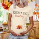 FASHGL Thanksgiving Pregnancy Shirt Women Funny Roasting a Little Turkey T-Shirt Cute Pregnancy Announcement Tee Tops
