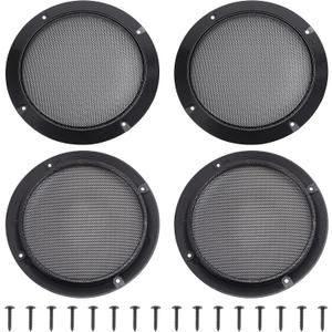 OLYCRAFT 4 Set Audio Speaker Cover Mesh 6.5 Inch Speaker Grill Cover Mesh Flat Round Speaker Grill Decorative Circle with Screws for Speaker Cabinet, Home Speaker, Car Speaker Electrophoresis Black