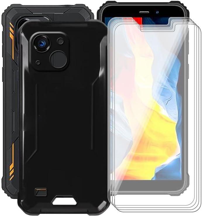 2 x Phone Case for Oukitel G2 (6.0") with [4 x Tempered Glass Protective Film], Ultra-Thin Shockproof Bumper Cover Black Soft Silicone Case for Oukitel G2 - Black