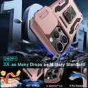 3 x DEERLAMN Case for iPhone 15 Pro with Slide Camera Cover+Screen Protector(1 Pack), Rotated Ring Kickstand Military Grade Shockproof Protective Cover 6.1 Inch-Rose Gold