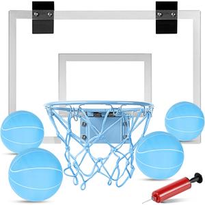 ropoda Mini Basketball Hoop - Glow in The Dark, Over The Door Basketball Hoop Indoor, Indoor Basketball Hoop Backboards for Teens and Adults, Mini Hoop for Kids with 4 Balls and Pump(Blue)