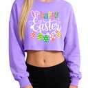 PECHAR Easter Shirts for Women: He is Risen Shirt Bunny Jesus Graphic T-Shirts Christian Long Sleeve Crop Tops