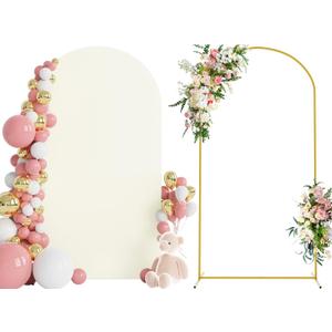 Wokceer 7.2 FT Wedding Arch Backdrop Stand and Arch Cover Metal Arch Stand with Arch Stand Cover for Birthday Party Wedding Ceremony Bridal Baby Shower Event Decor (Ivory)