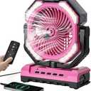 covozon 20000mAh Portable Misting Fan, USB Rechargeable Camping Fan with LED Light, Personal Battery Operated for Outdoor, Tents, Beach, Travel - 250mL Water Tank & Hook Included, Pink.