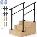 IDEALHOUSE 2 Pack 3 Step Outdoor Stair Handrail Kit, Black Aluminum & Iron Construction for Porch Steps, Easy Assembly Safety Railing, All Hardware & Gloves Included