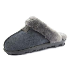 CLPP'LI Womens Slip on Faux Fur Warm Winter Mules Fluffy Suede Comfy Slippers - Grey - 9