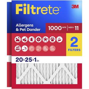 2 x Filtrete 20x25x1 AC Furnace Air Filter, MERV 11, MPR 1000, Micro Allergen Defense, 3-Month Pleated 1-Inch Electrostatic Air Cleaning Filter, 2 Pack (Actual Size 19.688 x 24.688 x 0.84 in)