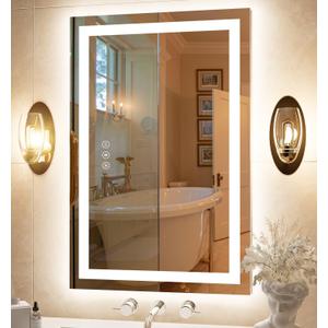 SYATO 24x36 LED Bathroom Mirror, Front and Backlight Vanity Mirror with Lights for Bathroom, Dimmable, Anti-Fog, Shatter Proof, 3 Colors, Memory Smart Mirror, Wall-Mounted Vanity Mirrors