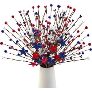 Childom 6 Pcs Red White and Blue Flowers Artificial for Memorial Day Decorations,4th of July Decorations,16 Inch Patriotic Star Accessories,Patriotic Floral Stems for Home,Party,Table Centerpieces