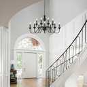 LIGHTDAMY Black Farmhouse Chandeliers for Dining Room Light Fixtures Over Table, 12 Light Industrial Candle Hanging Chandeliers for Living Room Kitchen Island Foyer Staircase