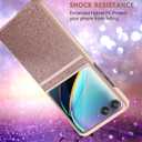 Ninki Glitter Leather Case for Motorola Razr Plus 2024, Flip Phone Case with Screen Protector - Rose Gold