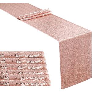 OQSC Sequin Table Runners 12x70 Inches Long Christmas Glitter Table Runner for Party, Wedding,10 Pcs, Rose Gold