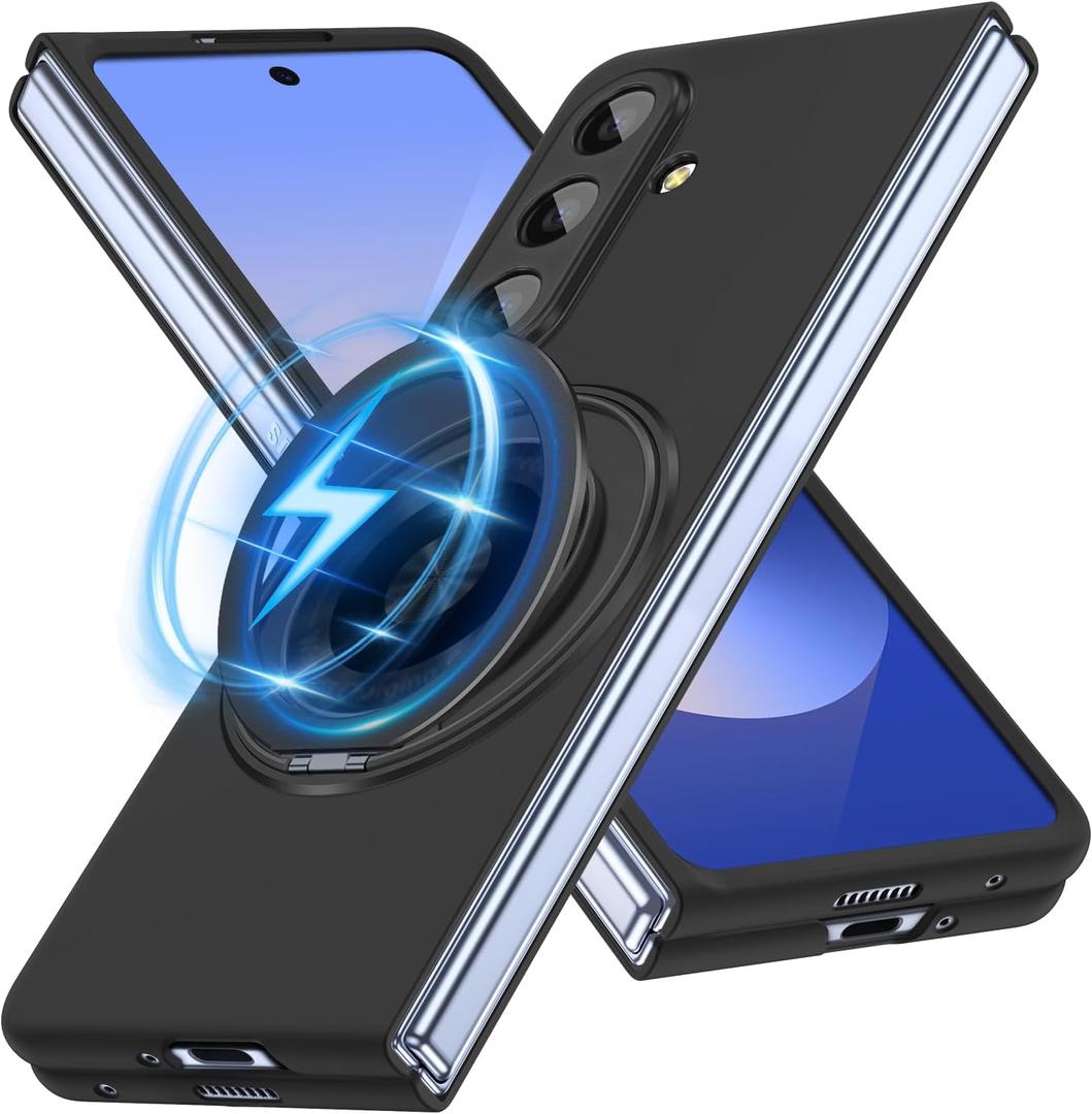 Magnetic Case for Galaxy Z Fold 7 with Rotatable Stand, Matte PC Case for Women Men Girls Boys Drop Protection Shockproof Slim Fit Durable Cover for Galaxy Z Fold 7, Black 13.20