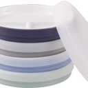 Elk and Friends Kids 7.8 Porcelain White Plates with Silicone Sleeves + Lids | Divided Plates | Suitable for Kids/Toddlers | Microwave & Dishwasher Safe | Non Slip | Snack Dishes (Sage/Navy/Gray/Misty Blue)