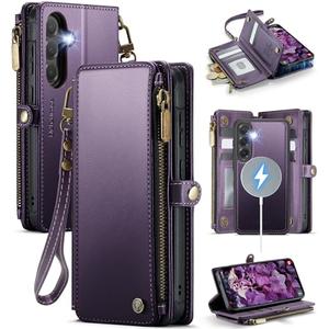 Defencase for Samsung Galaxy S24+/ S24 Plus Magnetic Wallet Case Compatible with Magsafe with RFID Blocking Zipper & Card Holder, PU Leather Detachable Phone Case for Galaxy S24+/ Plus 5G 6.7", Purple