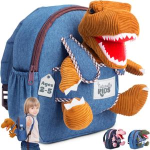 Naturally KIDS Toddler Backpack w. Plush Brown Dinosaur Toy, Kids Gift 2-5 | 2-in-1 Dinosaur Backpack w. Removable Plush, Side Pockets, Dinosaur Toys for Kids 3-5, Birthday & Christmas Gift for Boys