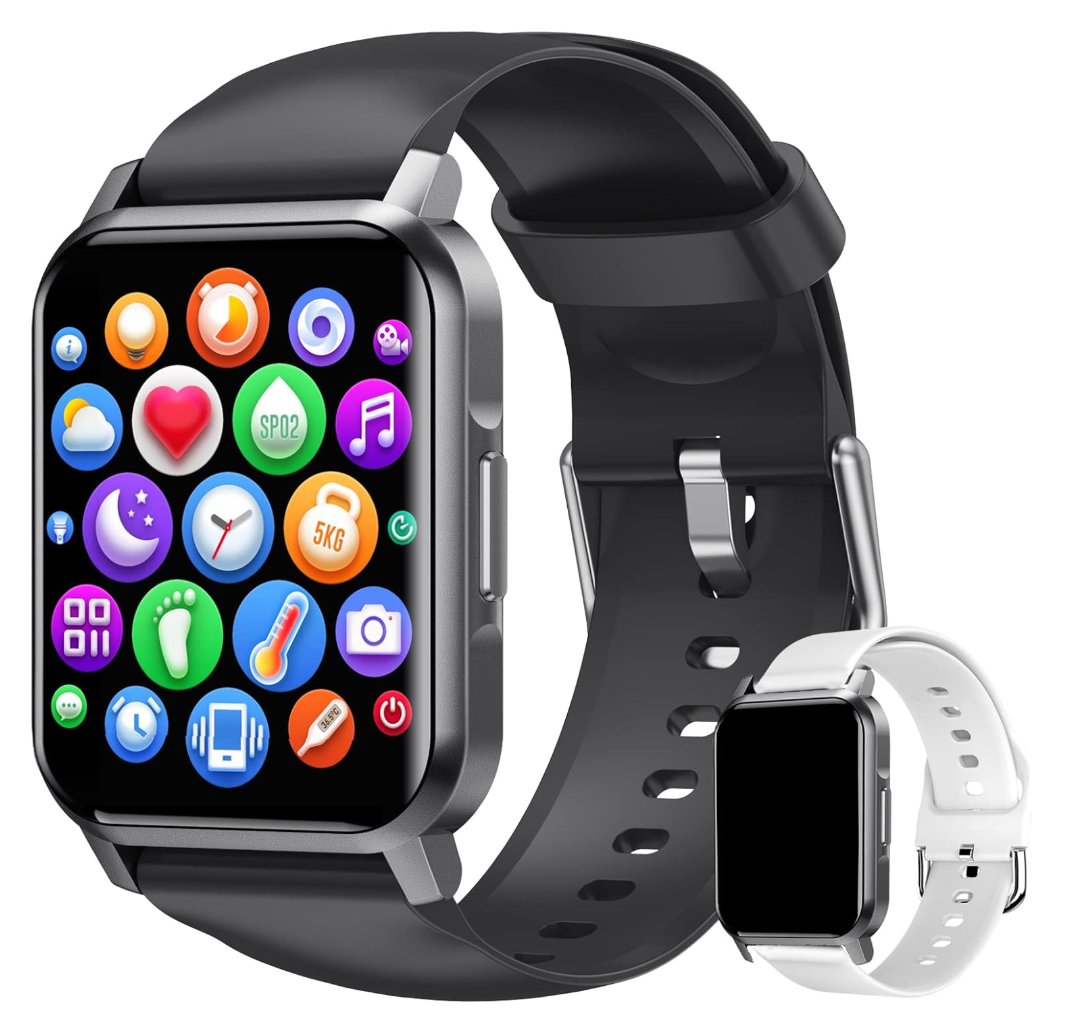 Smart Watch 1.72'' Full Touch Screen Fitness Tracker for Android/iOS Phone, Advanced Heart Rate/SpO2 Pedometer/Blood Pressure/Text/Sleep Monitor, IP67 Waterproof Smartwatch for Women Men (Black)
