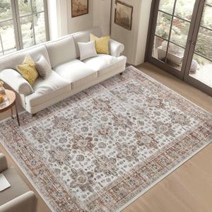 Living Room Rugs 8x10 Washable, Soft Vintage Large Area Rugs for Bedroom Boho Farmhouse Low Pile Non-Slip Indoor Carpet Rugs for Living Room Dining Room Home (Beige, 8'x10')