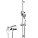 PROOX All Metal Diverter Tub Spout, 6 Settings Hand Held Shower with ON/Off Pause Switch, Adjustable Slide Bar, Chrome