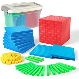 Plastic Base Ten Blocks Set,Maths manipulatives for 2nd Grade classrooms.Place Value Blocks,Counting Cubes to Help Kids Learn Maths (1)