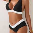 B2prity Women Halter Bikini Sets Sexy Deep V Neck Two Piece Swimsuits Color Block Bottom (L)