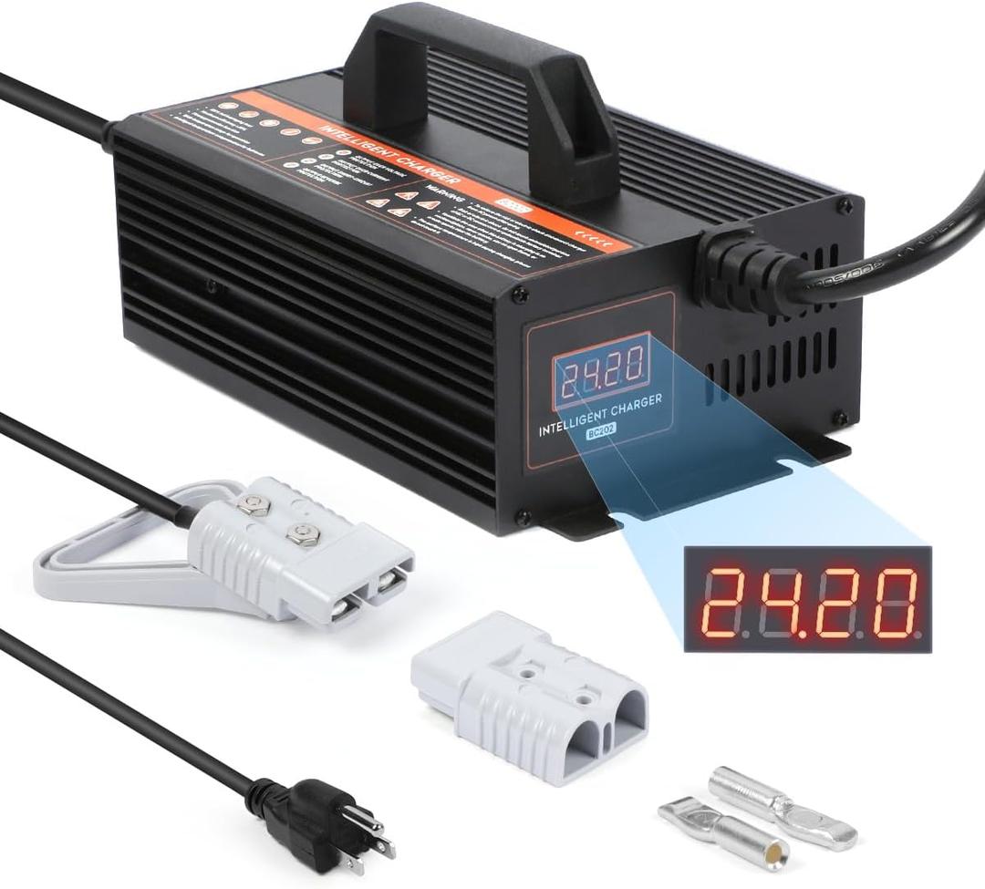 Forklift Battery Charger 24V 20A Smart Forklift Charger 24 Volt 600W Auto Pallet Jack Battery Charger LCD Display Trickle Charger for 24V Electric Pallet Jack, Stacker, Floor Scrubber, Scissor Lifter