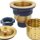 3-1/2-Inch Kitchen Sink Drain Strainer Assembly Kit, GZILA Deep Waste Basket Strainer with Sealing Lid Sink Stopper, 304 Stainless Steel Brushed Gold