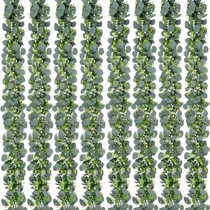Waipfaru 8Pcs Eucalyptus Garland, 5.9FT Greenery Garland, Green Garland with Flowers, Artificial Faux Silver Dollar Eucalyptus Leaves Vines for Table Home Wedding Mantle Party Indoor Outdoor Decor