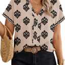 Eytino Womens Plus Size Tops V Neck Short Sleeve Blouses, 2X Khaki