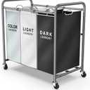 ROMOON Laundry Sorter Hamper 3 Section, Divided Laundry Basket Organizer with Heavy Duty Lockable Wheels and Removable Bags, Rolling Clothes Hamper for Apartment, Dorm & Family (130L Multicolor)