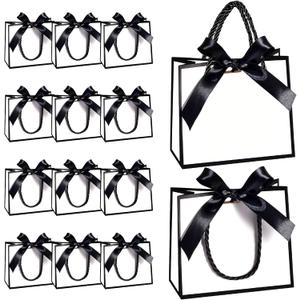 EQOREIIN 24 PCS Small Gift Bags with Handles,White Mini Bag,5.5x 2.5x4.7 Inches Small Thank You Gift Bags Bulk with Ribbon for Party Favors,Mother's Day, Goodie, Weddings,Baby Shower(White,Black)