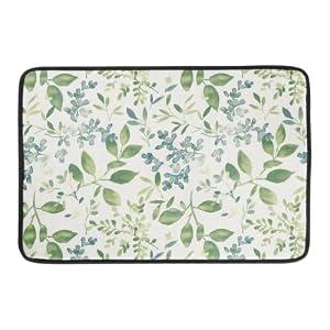 Green Leaves Branches Dish Drying Mat for Kitchen Counter 18x24 Inch Washable Microfiber Drying Mat Spring Floral Absorbent Drying Pad with Hanging Loop for Home Coffee Bar Decoration
