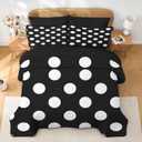 Pamnest 7 Pcs Quilt Set Queen Size, Black White Pattern Soft Bed Cover Bedding Set for Kids and Adults, Polka Dots Minimalist Bedspread with Fitted Sheet 2 Pillowcases & 2 Shams for All Season