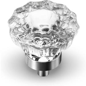 VEHCIL 8 Pack Crystal Dresser Knobs, Single Hole Brushed Nickel Cabinet Knobs Crystal Knobs for Drawers Hardware for Kitchen Cupboard Bathroom, Round Flower Design