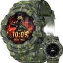 MIDDOW Military Smart Watch with Flashlight (Answer/Make Call) Compass, Heart Rate/Sleep/Sports Tracker, IP68 Waterproof, Long Battery Life, HD Screen, Android & iOS (Camo Green)
