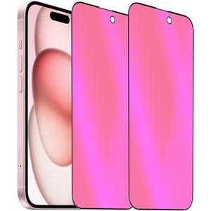 2 Pack Anti-Blue Privacy Tempered Glass for iPhone 15 Plus/iPhone 16 Plus 6.7 inch Mirror Anti-Spy Screen Protector Film Electroplated Gradient Colorful