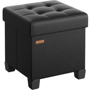 SONGMICS Storage Ottoman, Cube Ottoman with Legs, 15 x 15 x 15.7 Inches, Footstool, Footrest, 10 Gal. (37 L), Synthetic Leather, for Bedroom, Living Room, Dorm, Ink Black ULSF0512B02