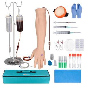 MedEduQuest Intravenous Practice Arm Kit for Nursing Student, Phlebotomy IV Practice Kit with Portable CaseEducation Use Only (Light Skin)