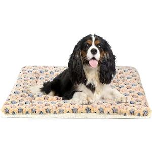 Mora Pets Dog Bed Crate Pad Ultra Soft Pet Bed with Cute Star Print Washable Crate Mat for Large Medium Small Dogs Reversible Fleece Dog Crate Kennel Mat Cat Bed Liner 29 x 21 inch Brown