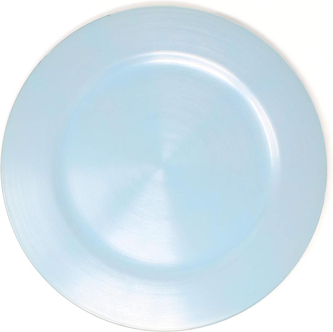 Metallic Foil Charger Plates - Set of 6 - Made of Thick Plastic - Light Blue