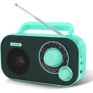 DreamSky AM FM Portable Radio Plug in Wall or Battery Operated for Home & Outdoor, Strong Reception, Large Dial Easy to Use, Transistor Antenna, Headphone Jack, Small Gifts for Seniors Elderly (Green)