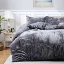 CAROMIO Velvet Duvet Cover Bedding Set Queen Size, Luxury Ultra Soft Velvet Comforter Cover 3 Pieces (1 Duvet Cover + 2 Pillow Shams, Grey)