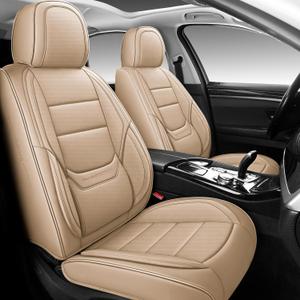 NS YOLO Full Coverage Car Seat Covers Universal Fit for Cars SUVs Pick-up Trucks with Waterproof Leatherette in Automotive Vehicle Interior Accessories, Beige, Front Pair (2 Pcs)